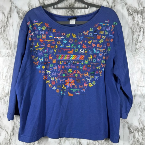 Sabaku Tops - Sabaku Woman’s Long Sleeve Tee Animal Print Blue Medium